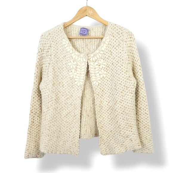Michelle Nicole Super Soft Eyelash Wool Blend Beaded Sweater Cardigan Size Small - Picture 1 of 11